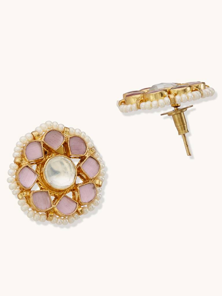 Vintage-Inspired Floral Pearl And Gemstone Stud Earrings : YI24A0172E