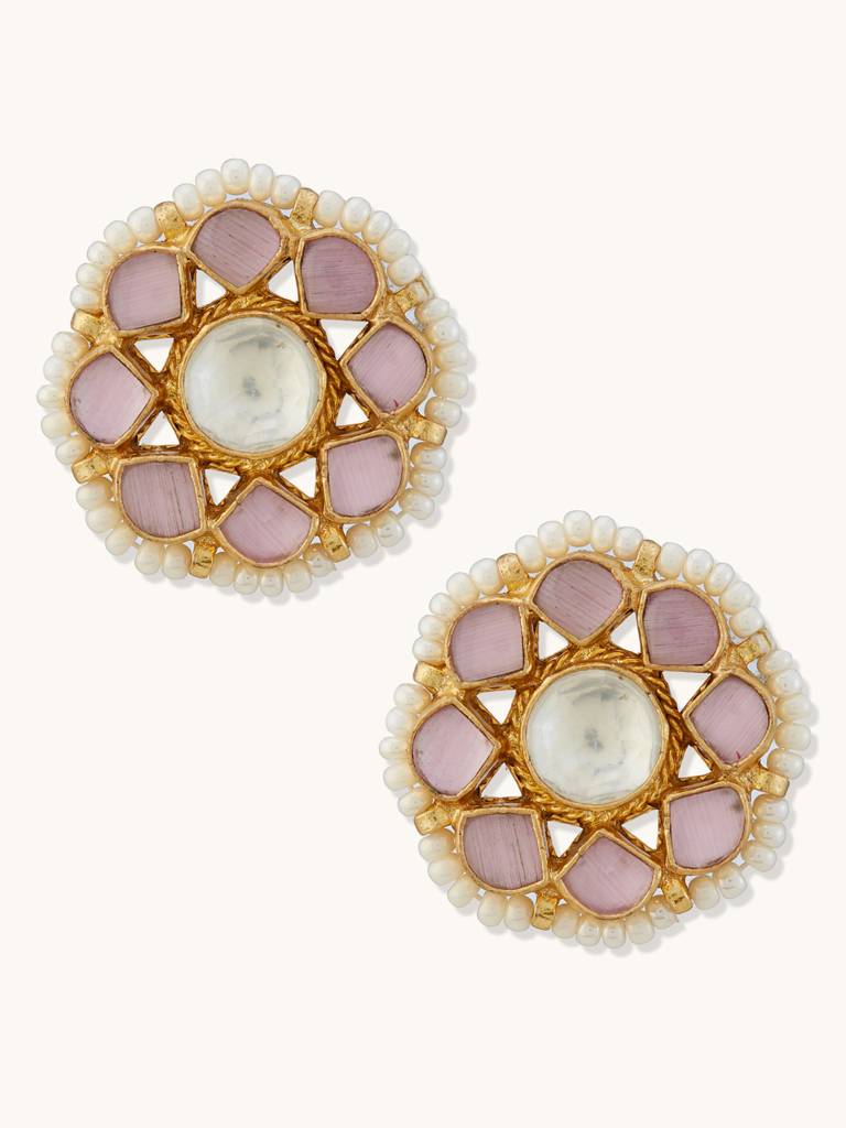 Vintage-Inspired Floral Pearl And Gemstone Stud Earrings : YI24A0172E