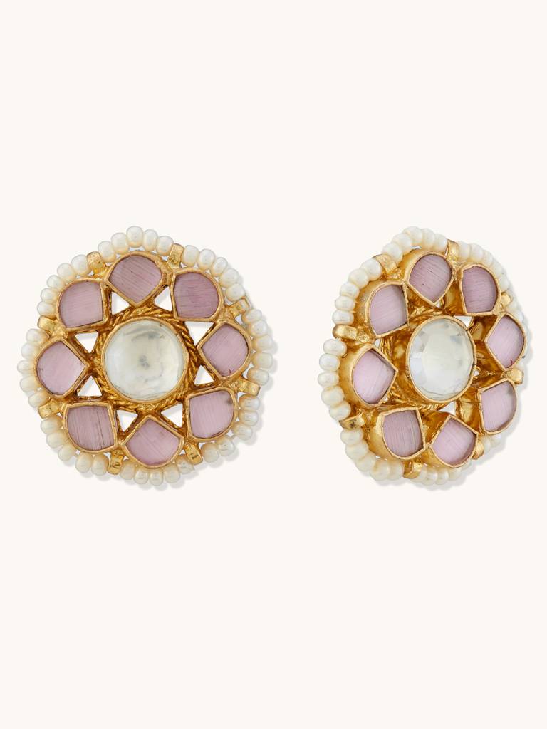Vintage-Inspired Floral Pearl And Gemstone Stud Earrings : YI24A0172E