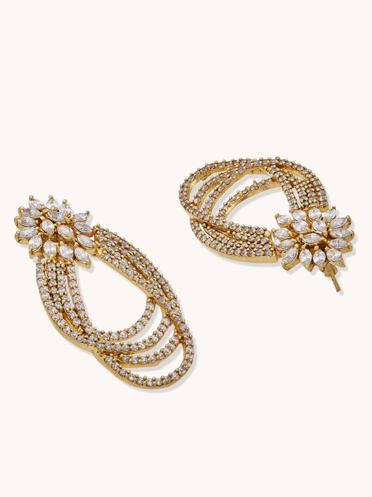 Elegant Gold-Plated Teardrop Crystal Statement Earrings : YI24A0202E