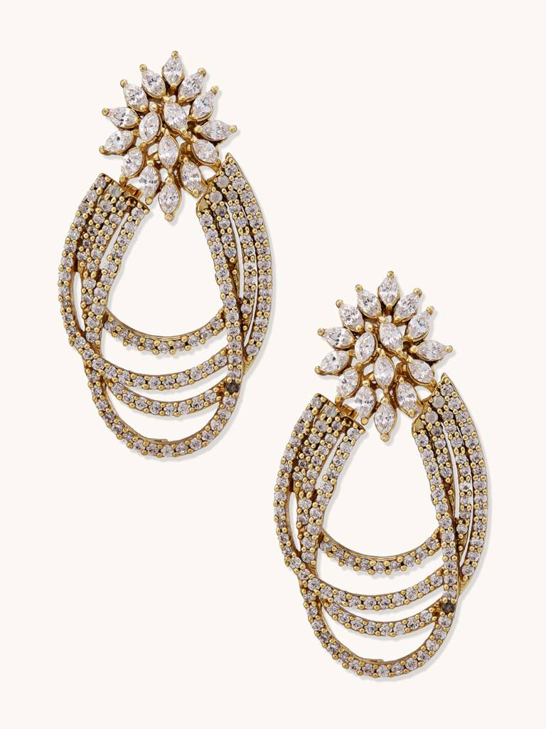Elegant Gold-Plated Teardrop Crystal Statement Earrings : YI24A0202E