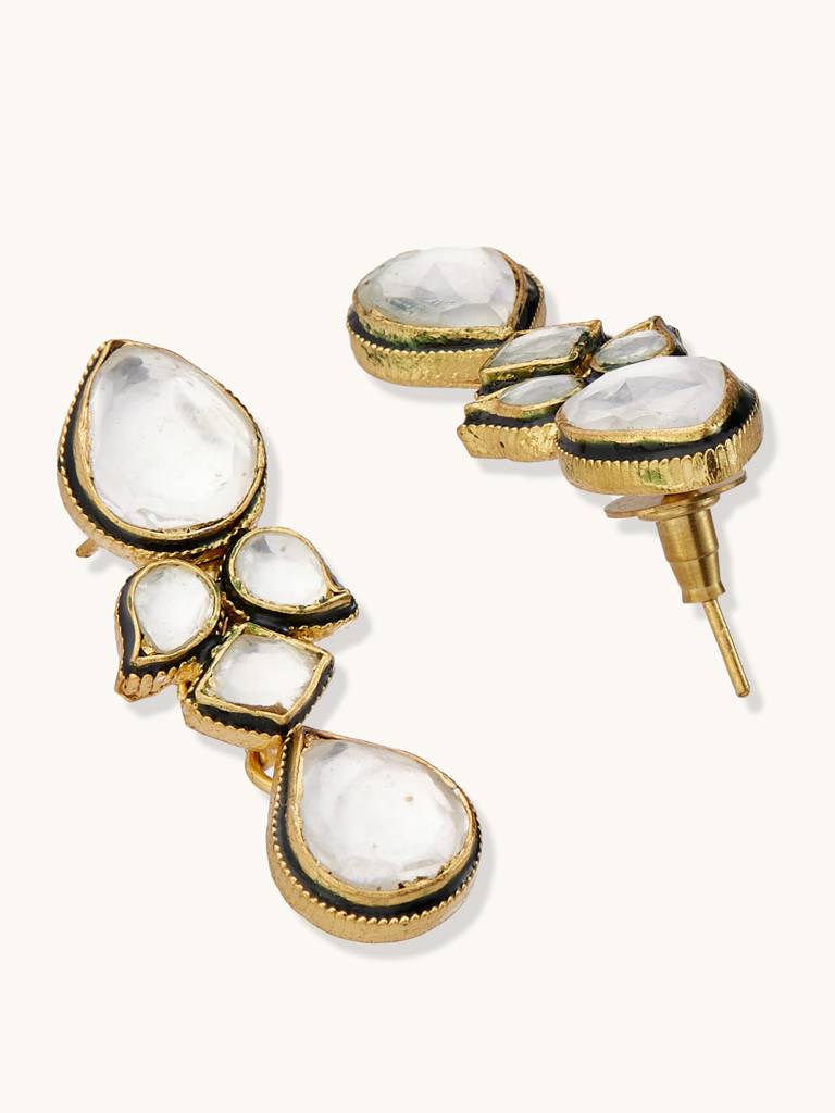 Elegant Gold-Plated Kundan Drop Earrings For Special Occasions : YI24A0187E