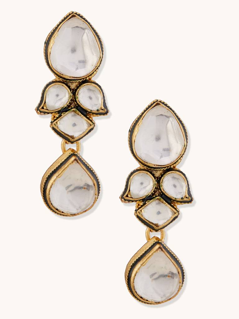 Elegant Gold-Plated Kundan Drop Earrings For Special Occasions : YI24A0187E