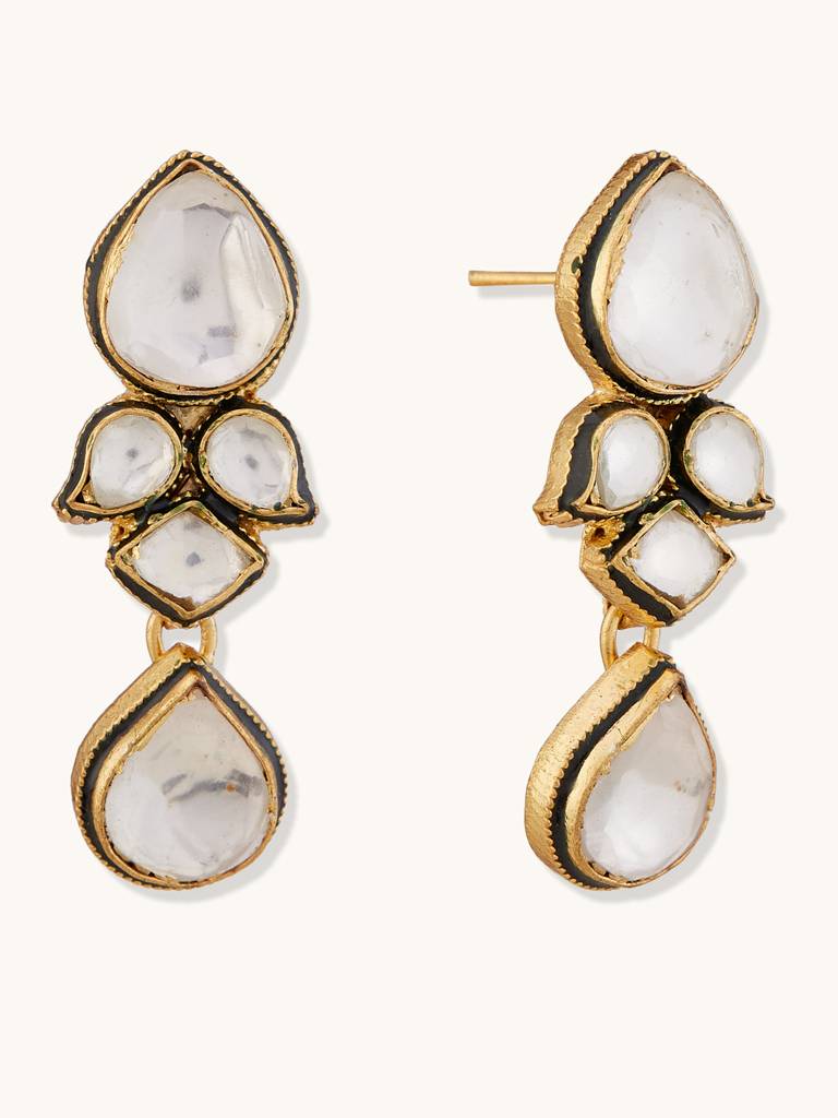 Elegant Gold-Plated Kundan Drop Earrings For Special Occasions : YI24A0187E