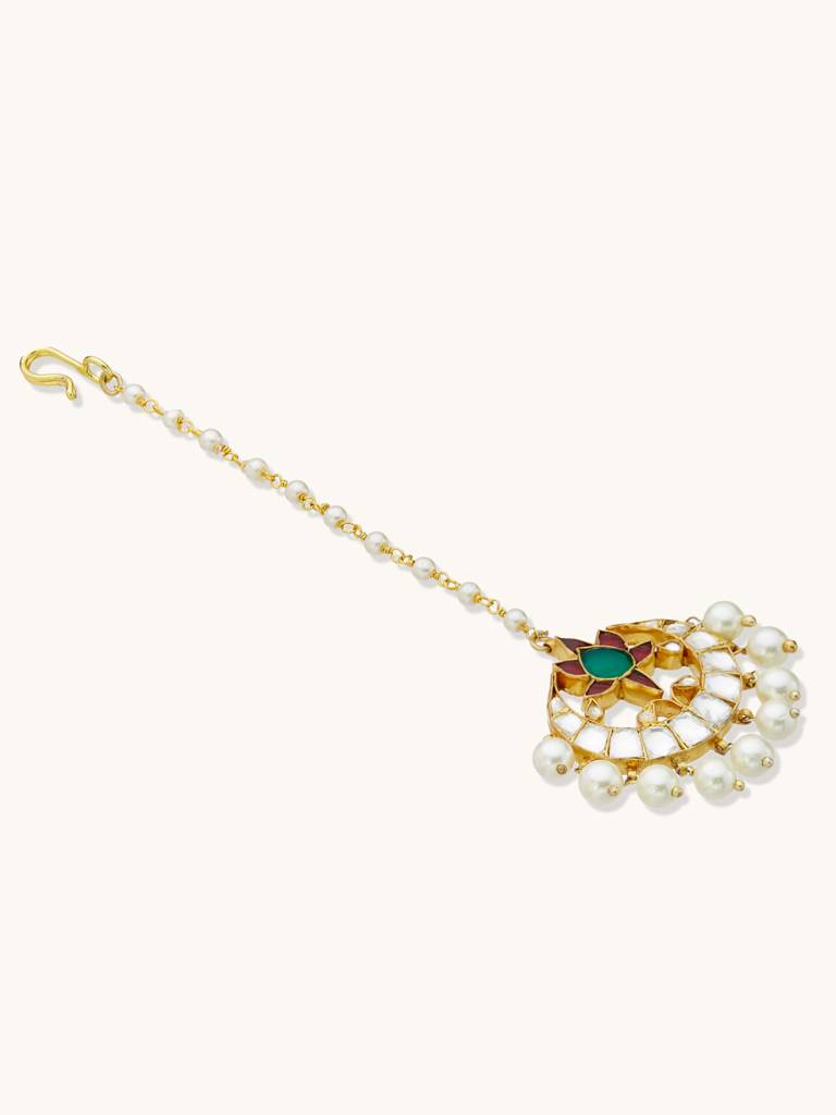 22K Gold-Plated Maang Tikka With Pearls And Gemstones : YI24A0215H