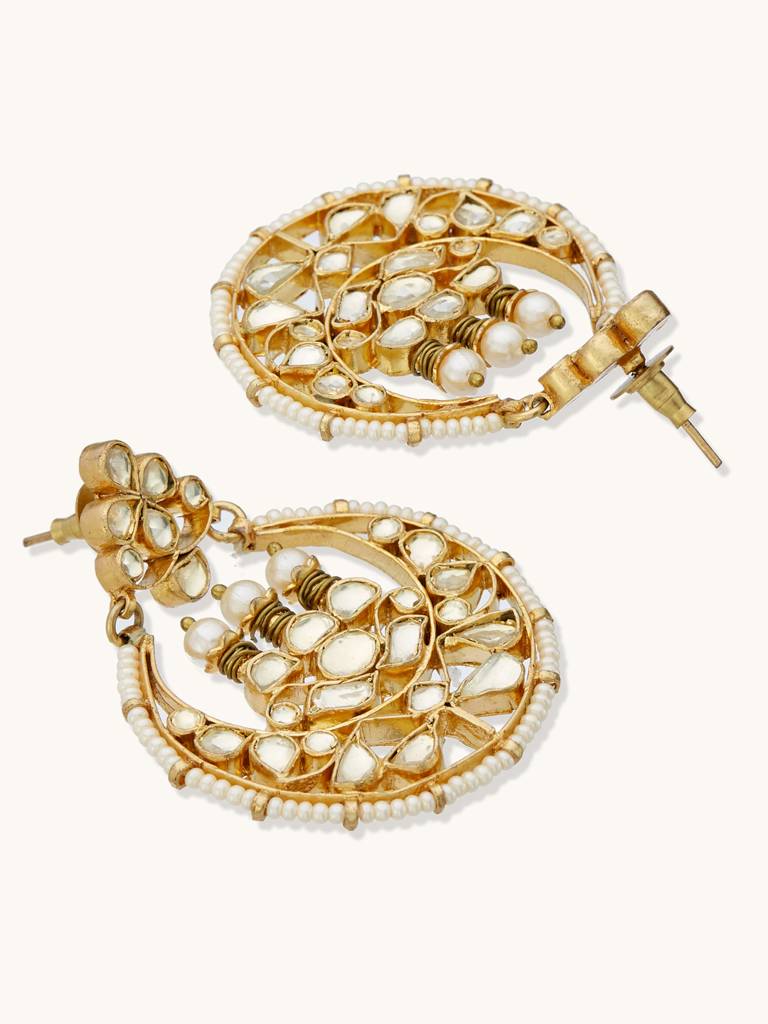 Elegant Gold-Plated Kundan And Pearl Chandbali Earrings : YI24A0184E