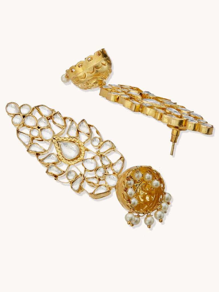 Elegant Gold-Plated Kundan Pearl Drop Earrings : YI24A0185E