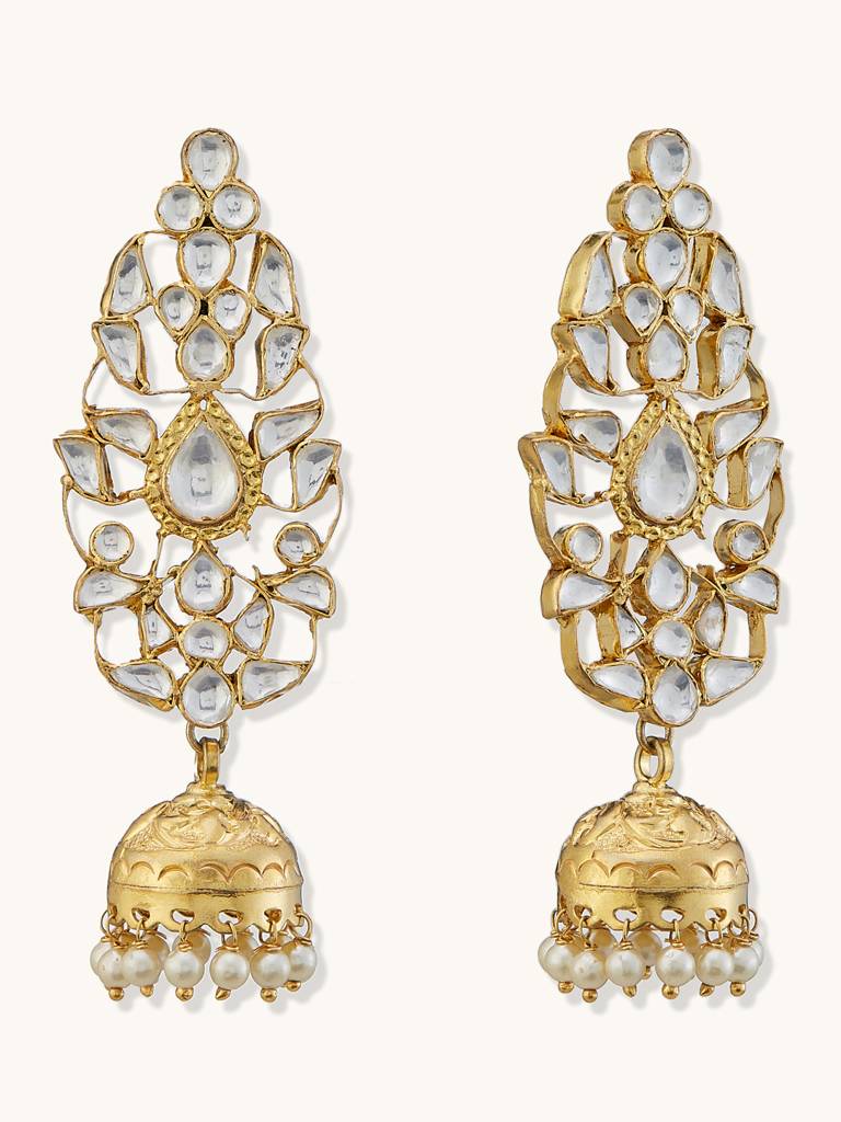 Elegant Gold-Plated Kundan Pearl Drop Earrings : YI24A0185E