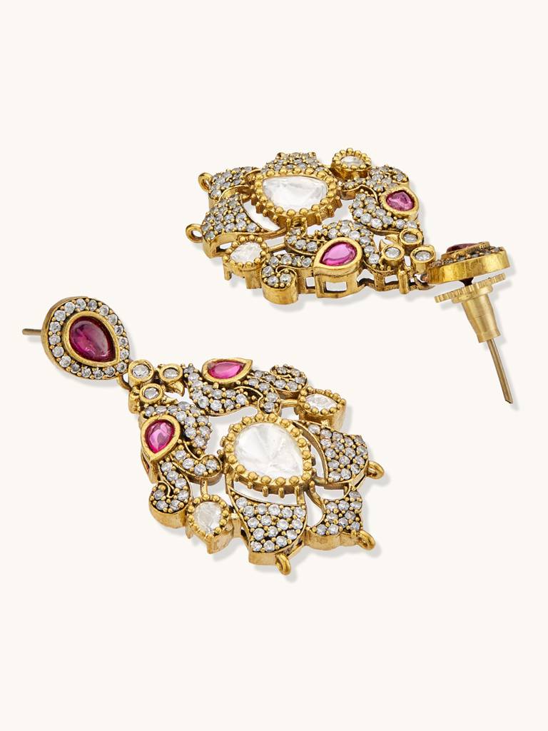 Elegant Double-Layered Diamond Necklace Set With Ruby Accents : YI24A0230N