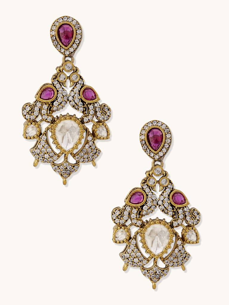 Elegant Double-Layered Diamond Necklace Set With Ruby Accents : YI24A0230N