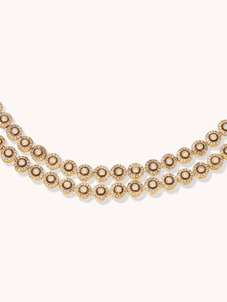 Elegant Gold-Tone Necklace And Earring Set With Crystal Accents : YI24A0219N