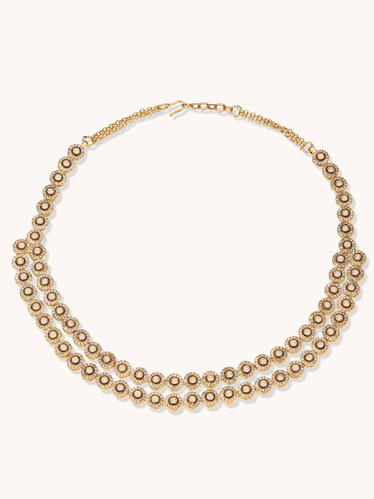 Elegant Gold-Tone Necklace And Earring Set With Crystal Accents : YI24A0219N