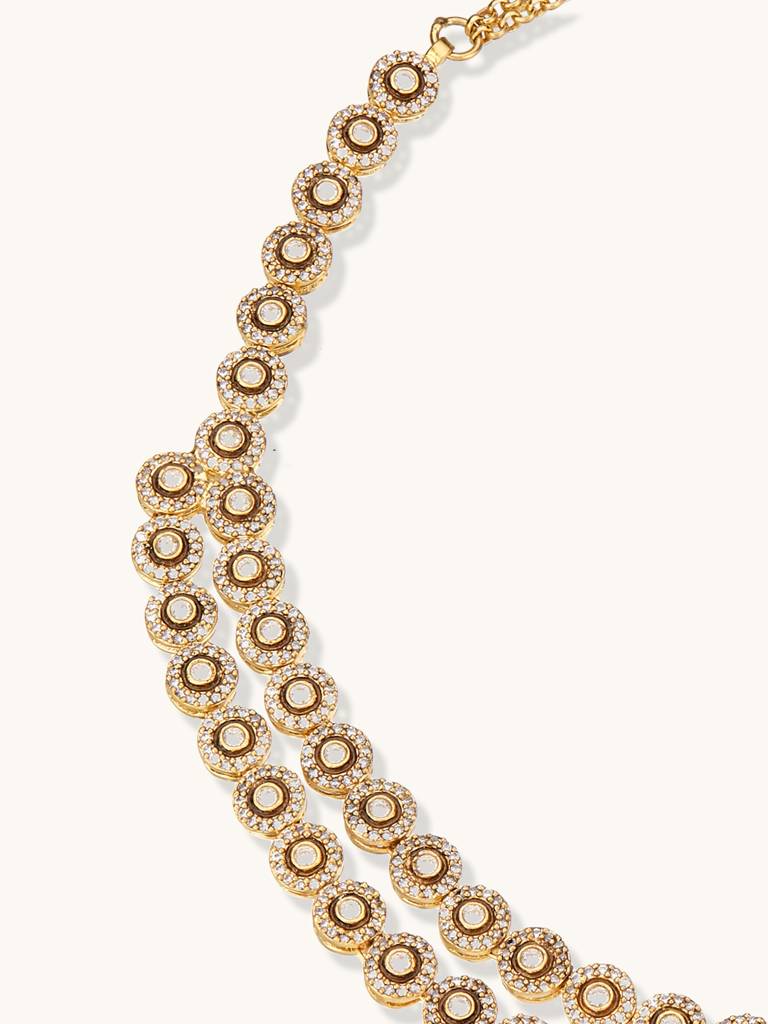 Elegant Gold-Tone Necklace And Earring Set With Crystal Accents : YI24A0219N
