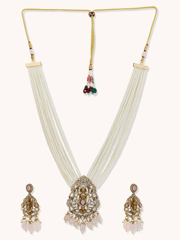 Elegant Pearl And Gold-Plated Necklace Set With Earrings : YI24A0234N