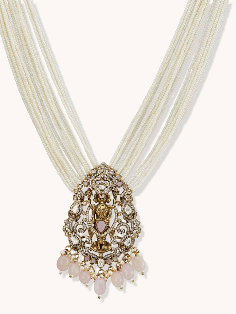 Elegant Pearl And Gold-Plated Necklace Set With Earrings : YI24A0234N