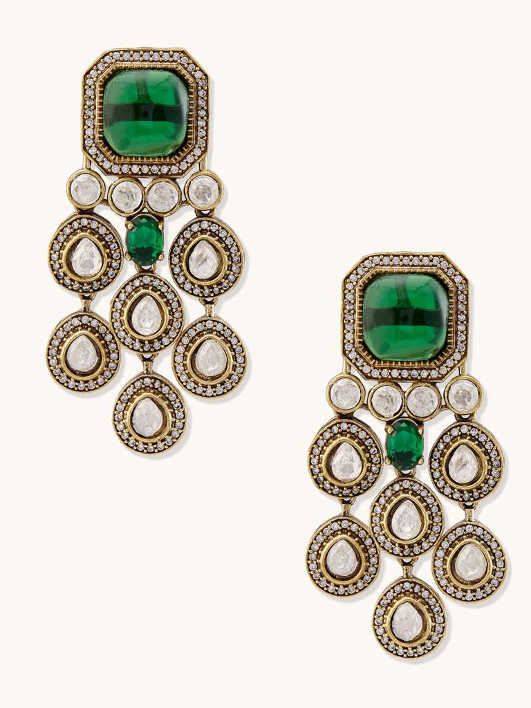 Regal Emerald And Diamond Choker Necklace Set With Earrings : YI24A0226N