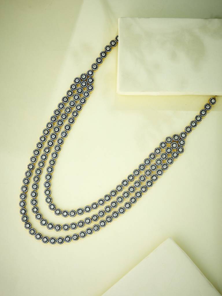 Elegant Multi-Layered Crystal Necklace With Gold Accents : YI24A0220N