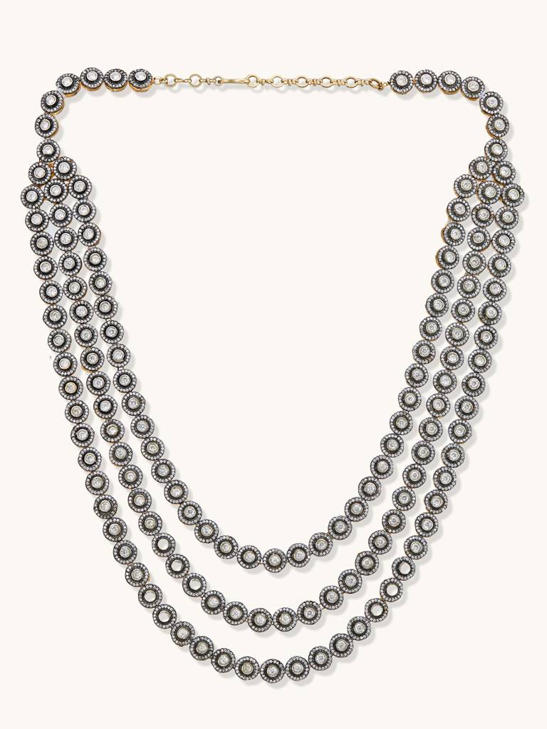 Elegant Multi-Layered Crystal Necklace With Gold Accents : YI24A0220N