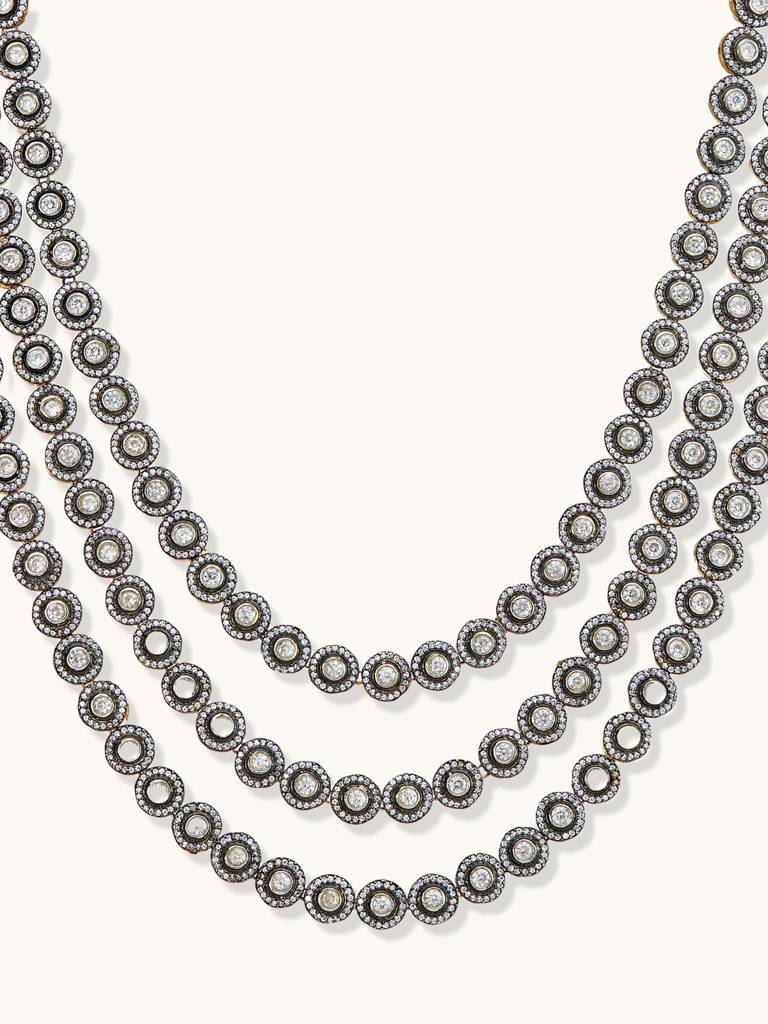 Elegant Multi-Layered Crystal Necklace With Gold Accents : YI24A0220N