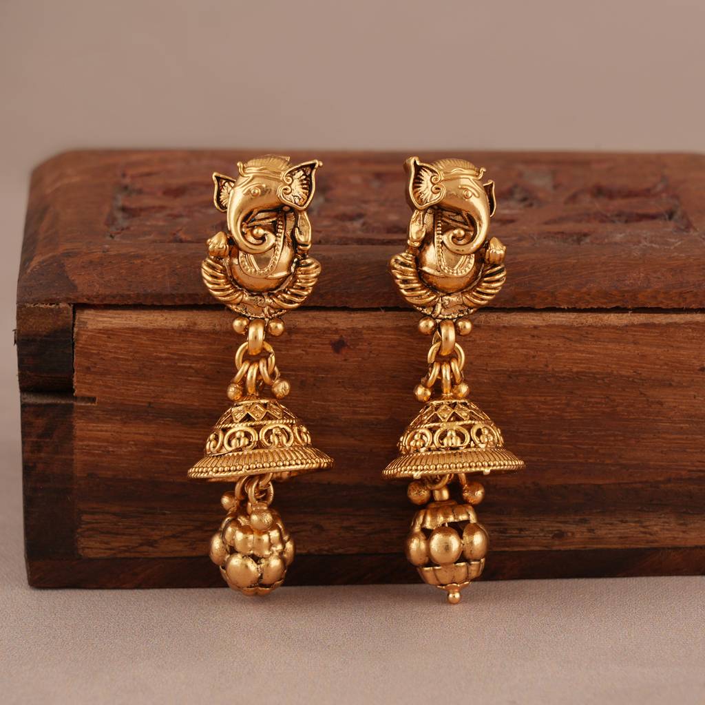 Stunning Antique Gold Plated Lord Ganesh Necklace Set I Temple Jewellery : SJ379