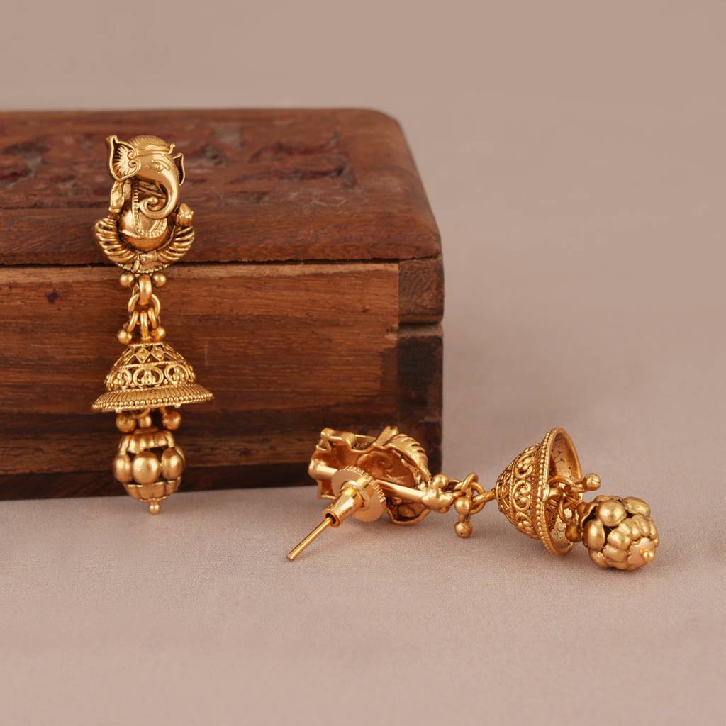 Stunning Antique Gold Plated Lord Ganesh Necklace Set I Temple Jewellery : SJ379