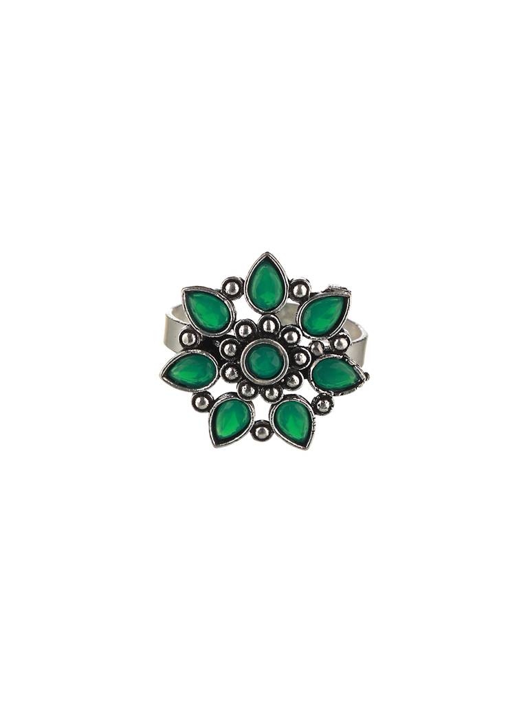 Silver Oxidised Green Stone Studded Combo Locket Jewellery Set : SJLK2012