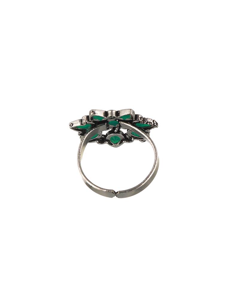 Silver Oxidised Green Stone Studded Combo Locket Jewellery Set : SJLK2012