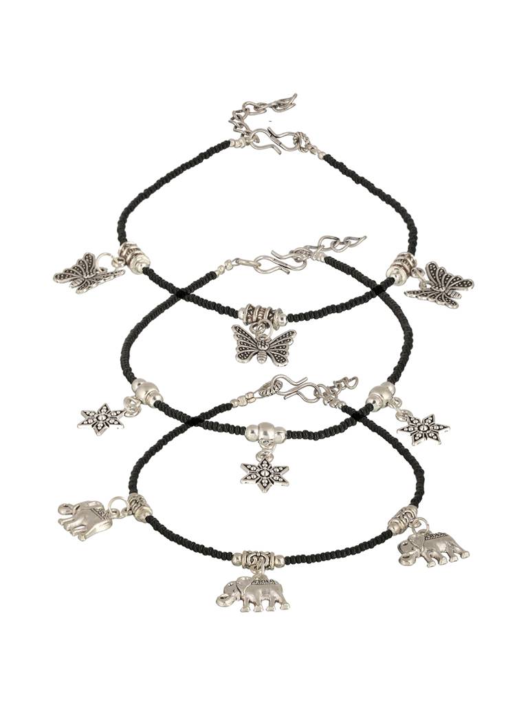 Set Of 3 Oxidised Silver Plated Payal Anklet : SJPL2013