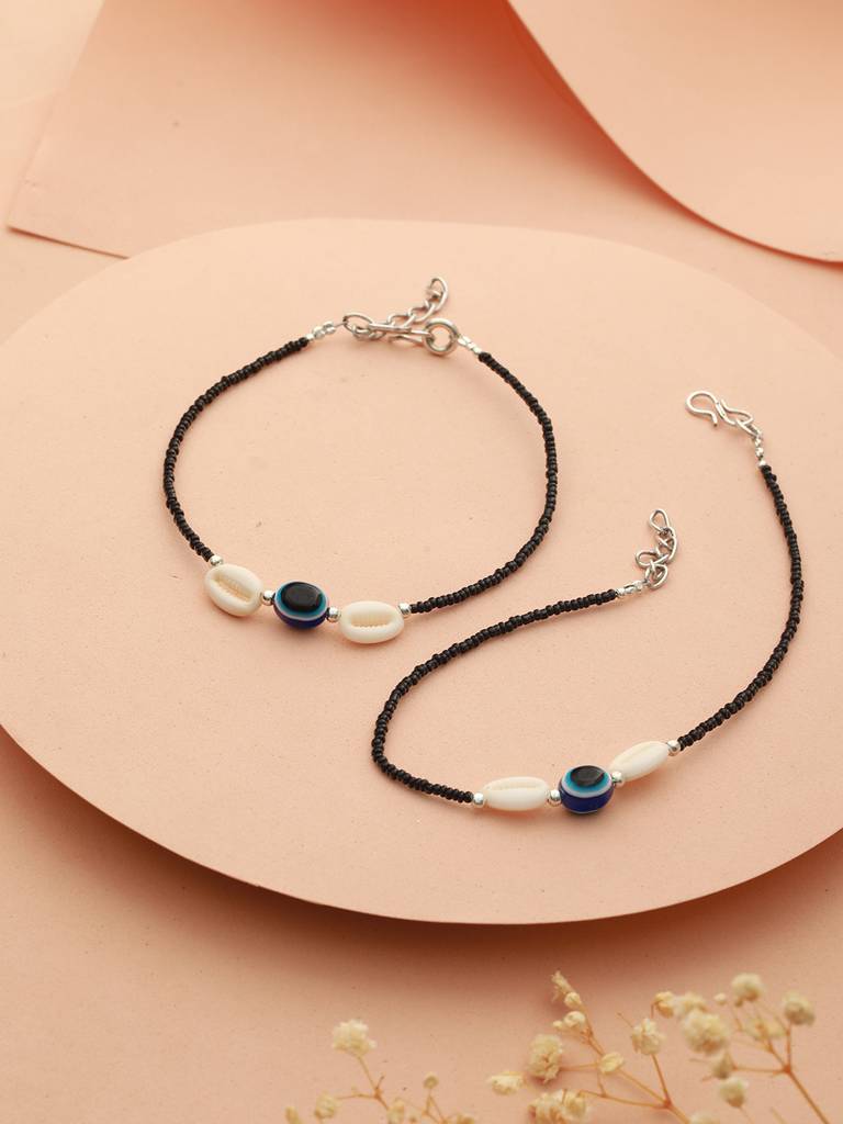 Set Of 2 Evil Eye Beaded Anklet : SJPL2014