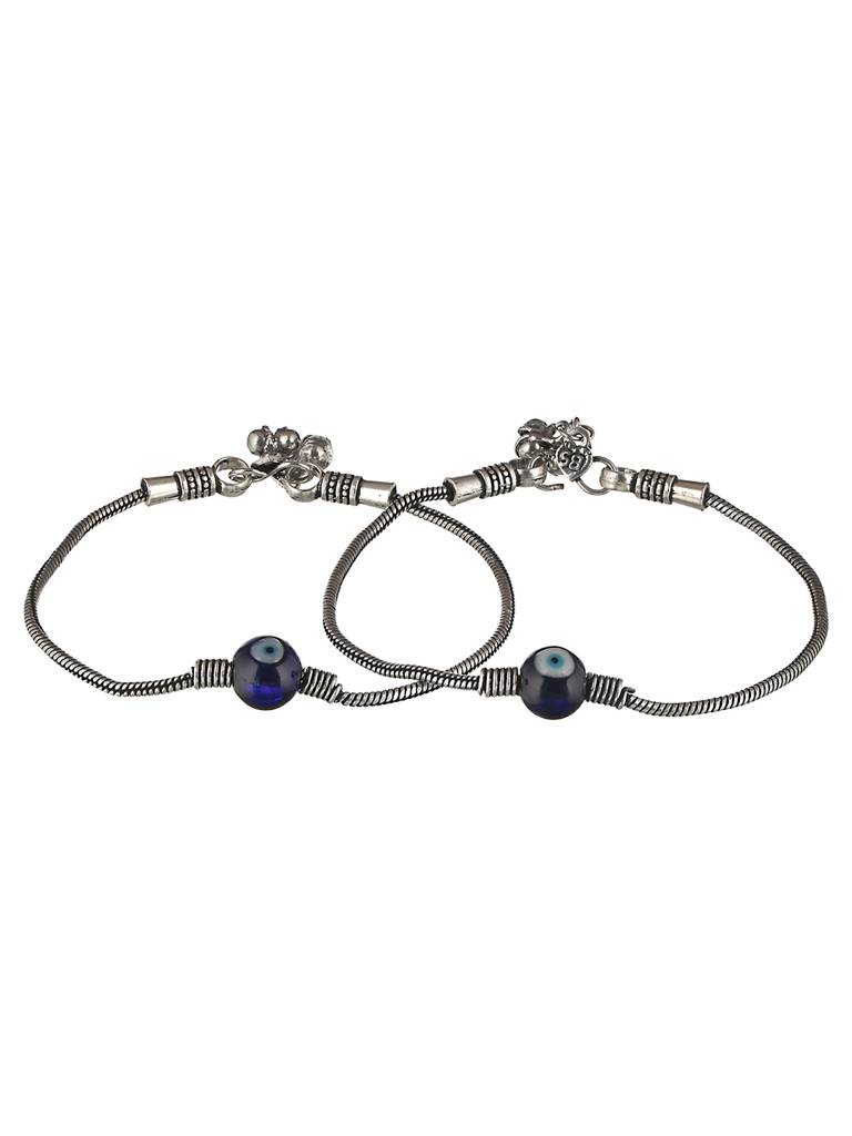 Set Of 2 Evil Eye German Silver Anklet Payel : SJPL2017