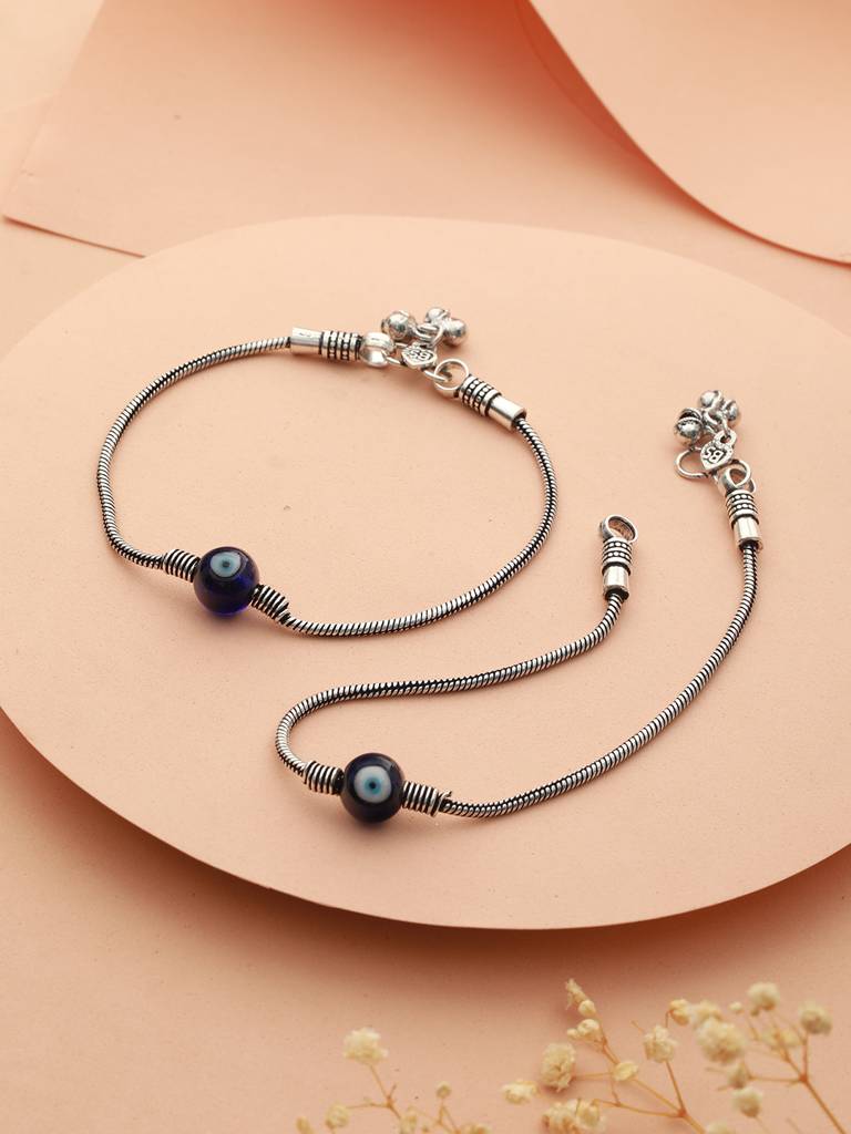 Set Of 2 Evil Eye German Silver Anklet Payel : SJPL2017