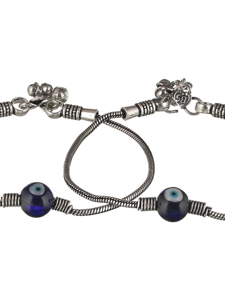 Set Of 2 Evil Eye German Silver Anklet Payel : SJPL2017