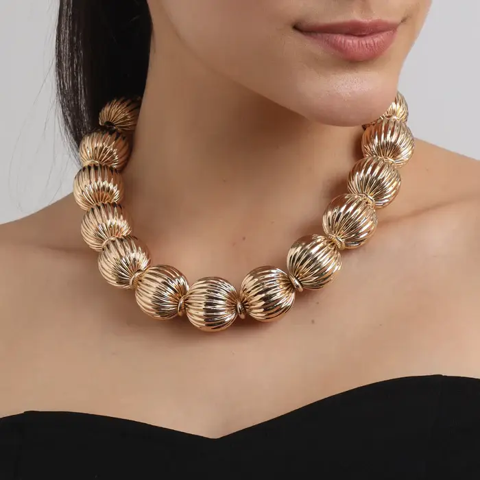 Tfc Vortex Bold Bead Statement Gold Plated Necklace : 20192