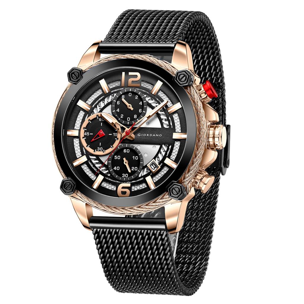 Giordano Aw22 Collection Analog Watch For Men With Color Variant And Stylish Mesh Strap| Chronograph Multifuntio : GZ-50039-22