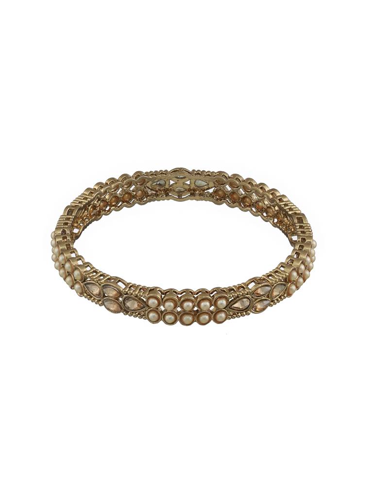 Set Of 4 Gold-Plated Pearl & White Kundan Studded Bangles-Ba-Js22-60025 : BA-JS22-60025