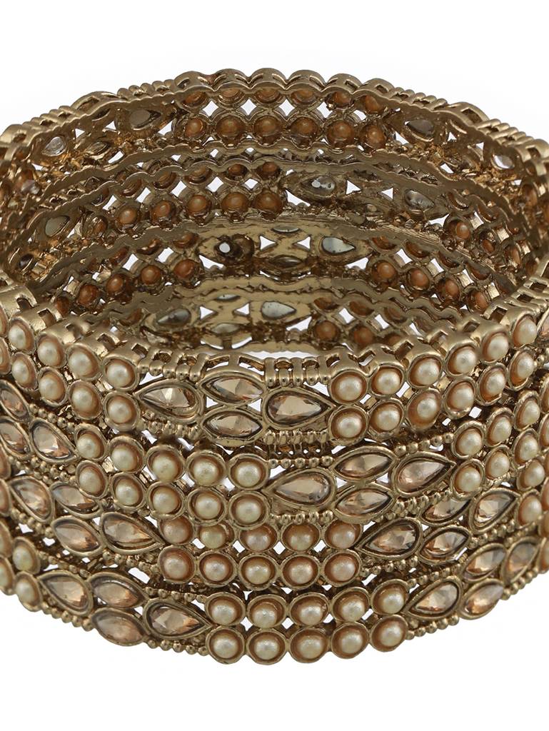Set Of 4 Gold-Plated Pearl & White Kundan Studded Bangles-Ba-Js22-60025 : BA-JS22-60025