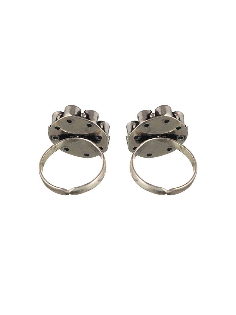 Set Of 2 Silver Toned Red & Green Stone Studded Adjustable Toe Ring : SJTR2022