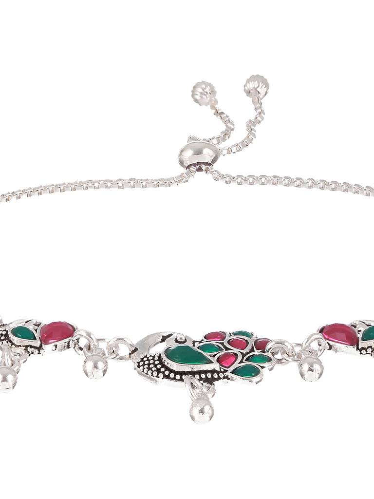 Set Of 2 Silver-Plated Stone-Studded Anklets : ANK-JS23-20028