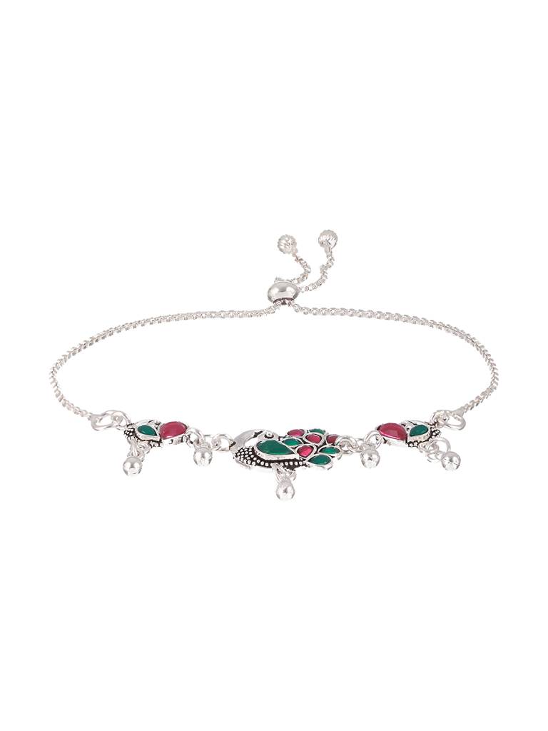 Set Of 2 Silver-Plated Stone-Studded Anklets : ANK-JS23-20028