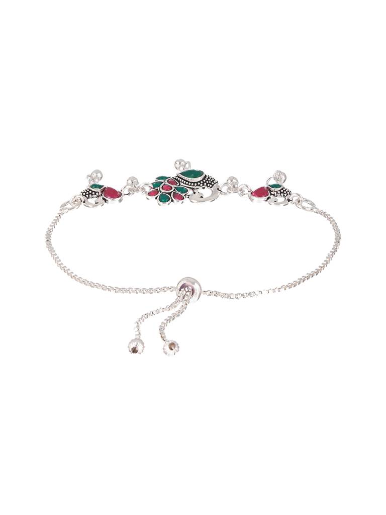 Set Of 2 Silver-Plated Stone-Studded Anklets : ANK-JS23-20028