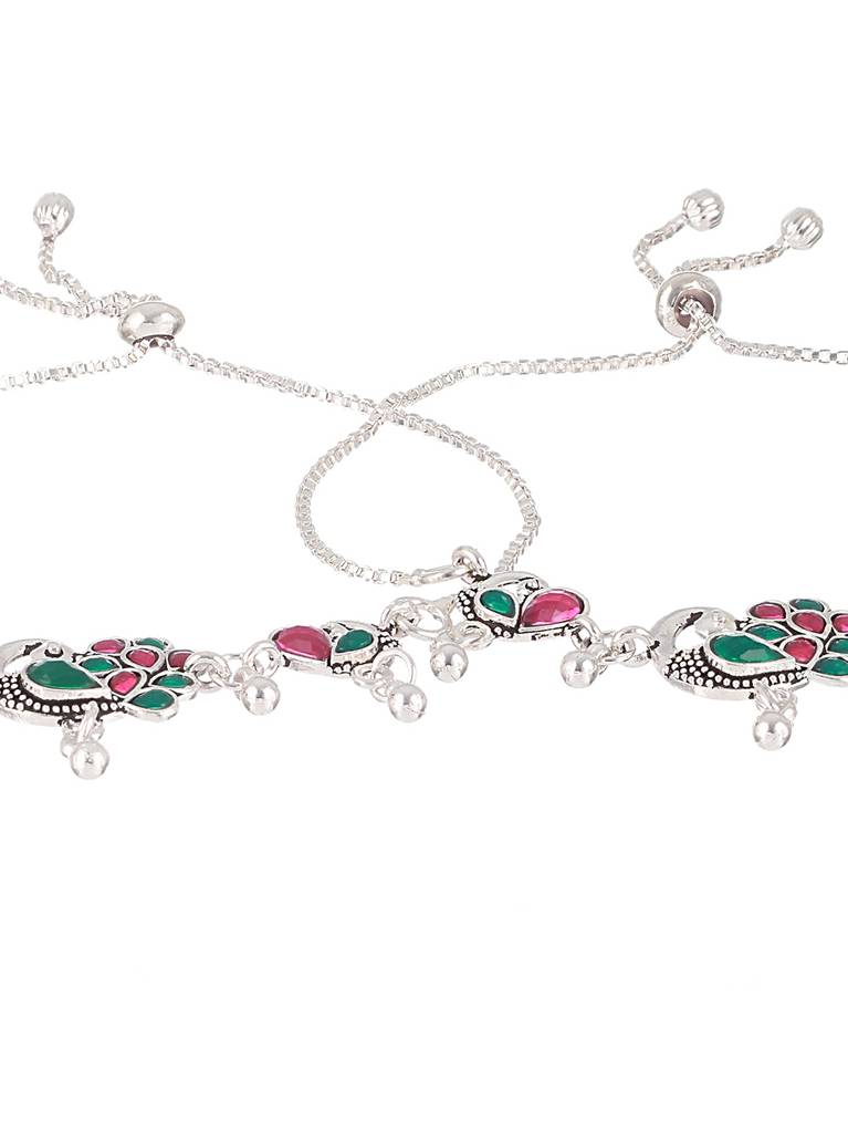 Set Of 2 Silver-Plated Stone-Studded Anklets : ANK-JS23-20028