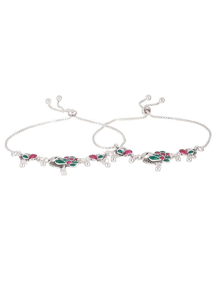 Set Of 2 Silver-Plated Stone-Studded Anklets : ANK-JS23-20028
