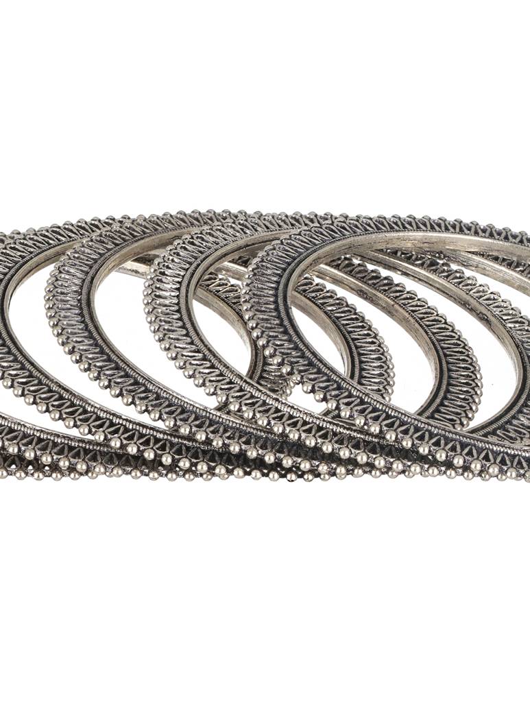 Set Of 6 Oxidised Silver-Plated Oxidised Bangles Set -Ba-Js23-60061 : BA-JS23-60061