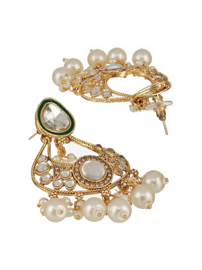 Gold-Plated White Kundan-Studded & Pearl Beaded Choker Jewellery Set : NL-JS23-40344