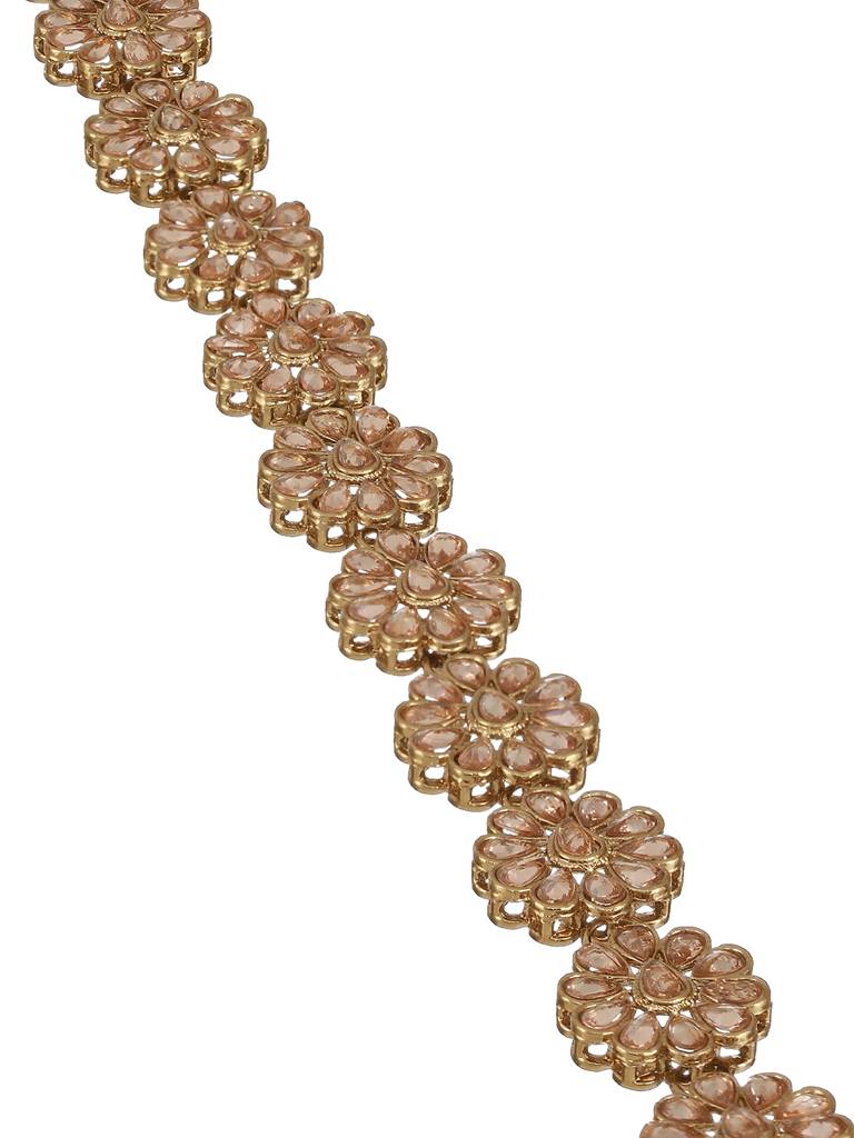 Mehandi Gold-Plated Kundan-Studded Floral Shaped Mathapatti : MPT-JS23-10014