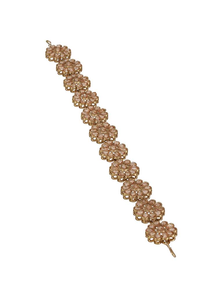 Mehandi Gold-Plated Kundan-Studded Floral Shaped Mathapatti : MPT-JS23-10014