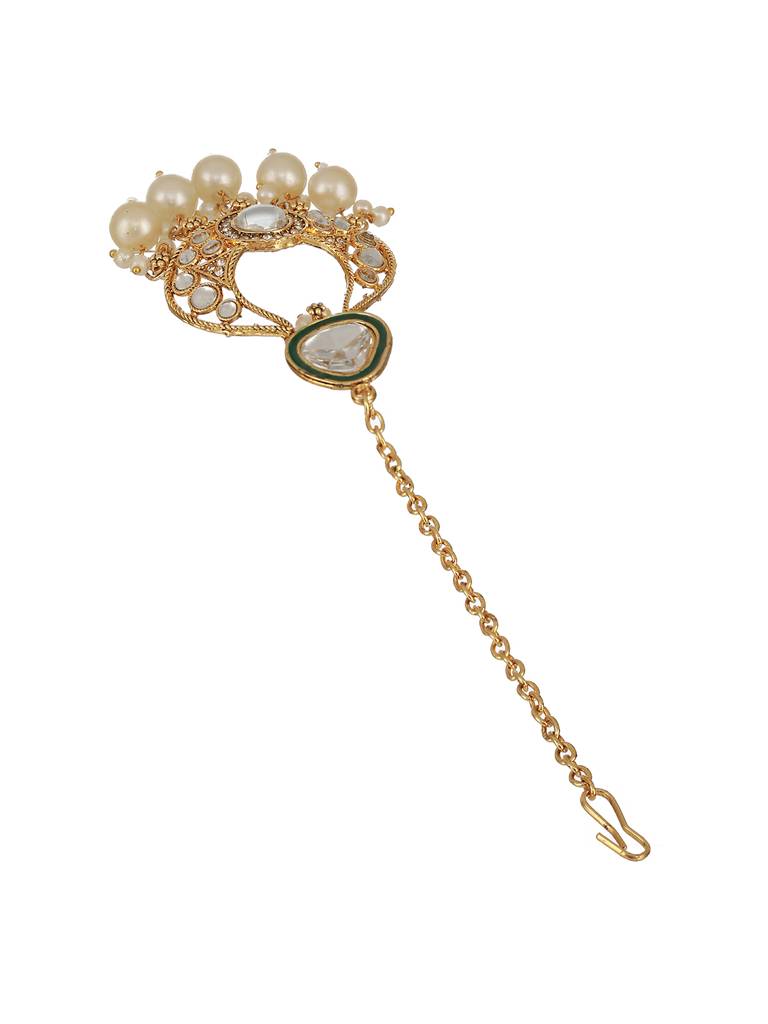 Gold-Plated White Kundan-Studded & Pearl Beaded Choker Jewellery Set : NL-JS23-40344