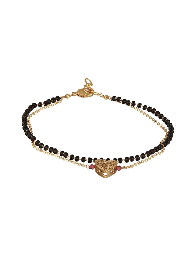 Gold-Plated Beaded Wraparound Heart Shaped Mangalsutra Bracelet : MGS-JS23-50029