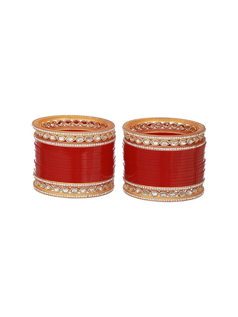 Set Of 36 Maroon Red Bridal Kundan Studded Chuda Set-Ba-Js23-60064 : BA-JS23-60064