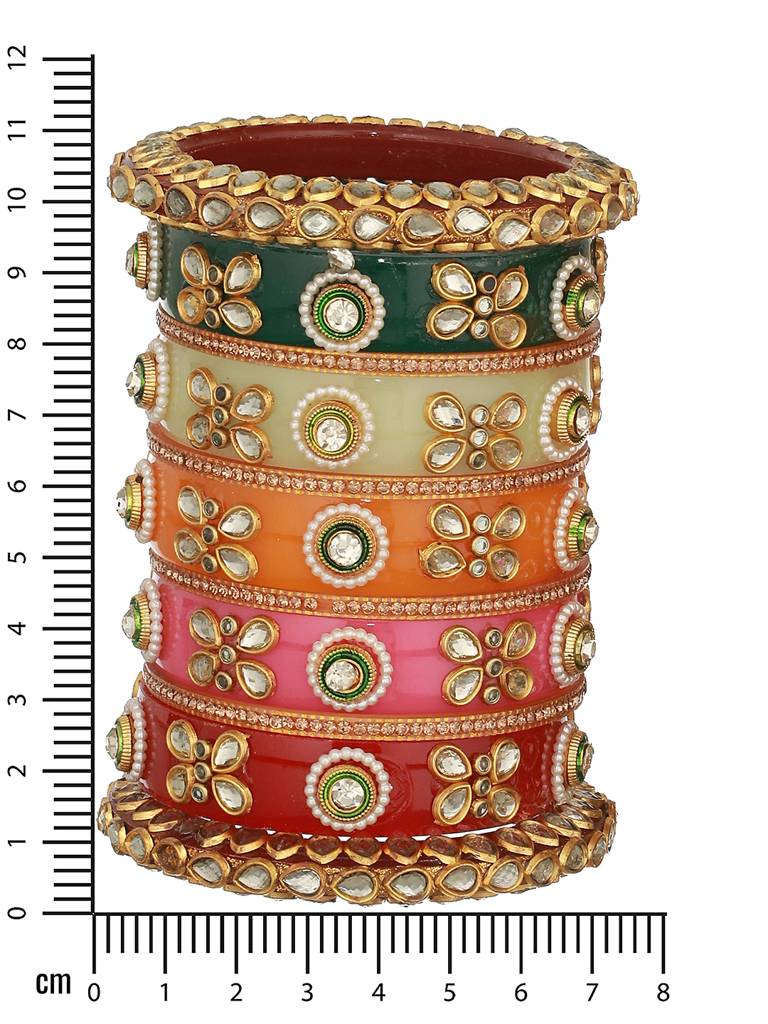 Multicoloured Set Of 22 Kundan Stone Studded & Meenakari Bridal Chuda Set-Ba-Js23-60066 : BA-JS23-60066